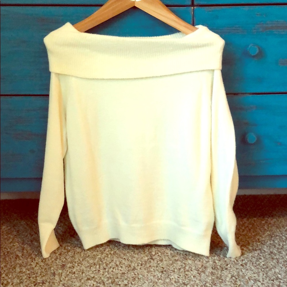 Cream, off the shoulder sweater